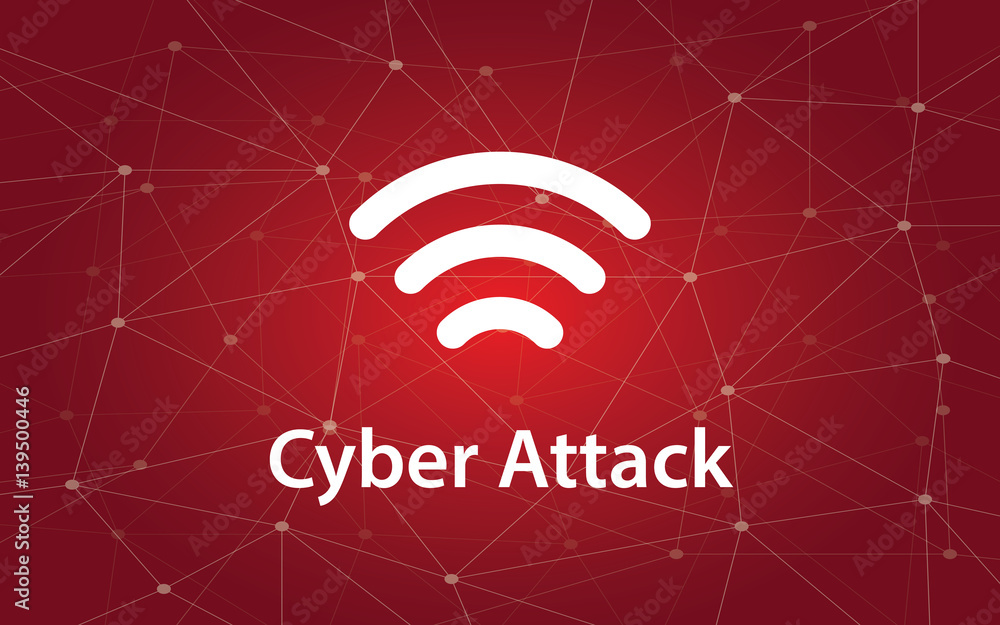 Aufkleber cyber attacks white text illustration with constellation map on red background and signal bar icon