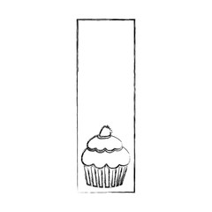 monochrome blurred contour with rectangle frame with silhouette cupcake dessert icon vector illustration