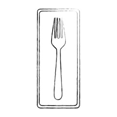 monochrome blurred contour of rectangle frame with silhouette fork cutlery icon vector illustration