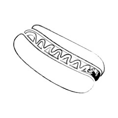 monochrome blurred contour of hot dog with sauce vector illustration