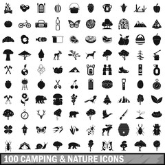 Obraz premium 100 camping and nature icons set in simple style