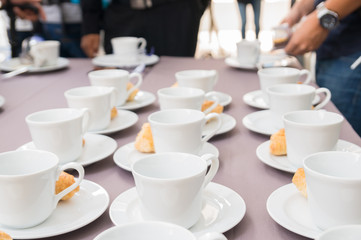 Cup of Coffee set with Dessert Prepare on the Table at Coffee brake time after meeting or Seminar