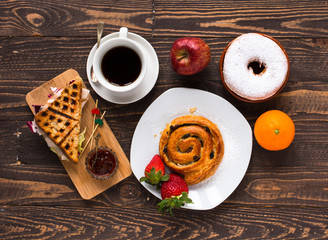 Top view of Healthy Sandwich toast, on a wooden background