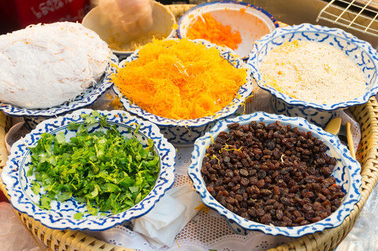 Set of Decorative Thai Dessert ingredients in Basket