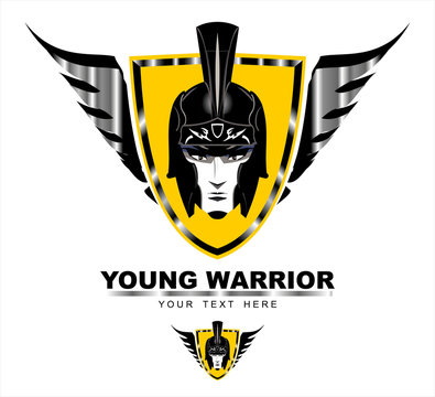 Young Warrior. Young Warrior head on the winged shield .