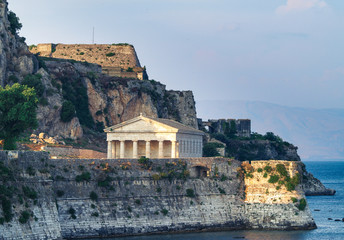 Fototapeta na wymiar Old Fortress in Corfu Island with church of Agios Georgios, Greece