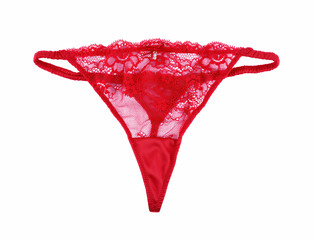 Sexy red lace panties isolated on white background