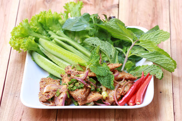 Roasted pork spicy salad of Thai foods style.