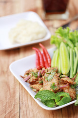 Roasted pork spicy salad of Thai foods style.