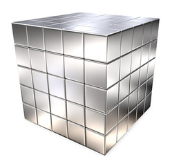 Cube. Metal Cube on white background.  3D render.