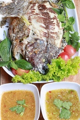 Roasted Tilapia fish of Thai foods style.