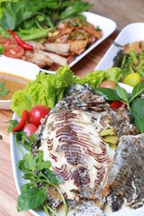Roasted Tilapia fish of Thai foods style.