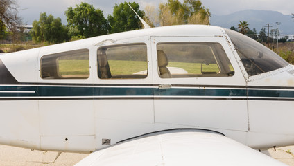 Seats and cockpit in small airplane