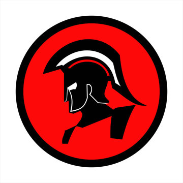 red sparta, red centurion. Trojan warrior on the red circle background. Historical Sparta concept icon. suitable for team mascot, community icon, emblem, product identity, corporate identity, etc.