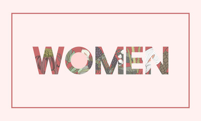 Woman word graphic with floral pattern