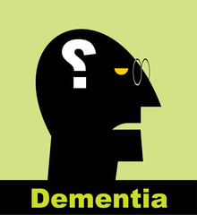 Dementia. Alzheimer. Head and question mark.