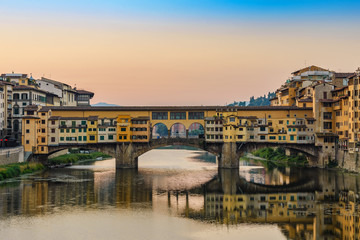 Fototapeta na wymiar Florence city skyline and Ponte Vecchio Bridge, Florence, Italy