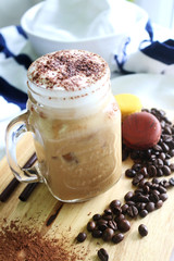 Ice cappuccino and macaroons