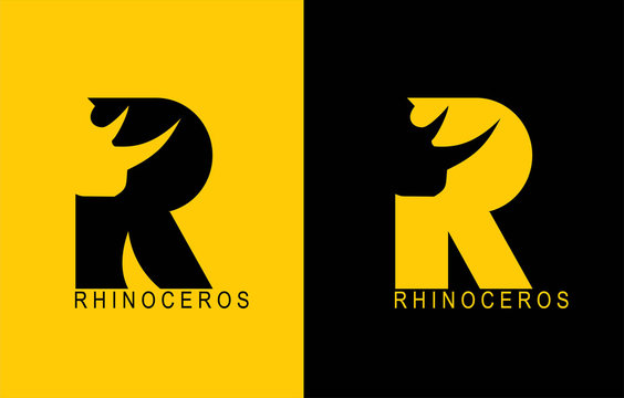 R. Rhinoceros typhography. Rhino. Rhinoceros. R alphabet.