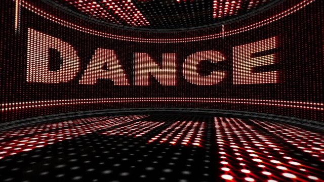 DANCE Text in Monitor and Disco Room Animation, Rendering, Loop, 4k
