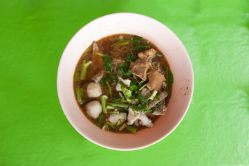 Thai street food Noodle soup, top view