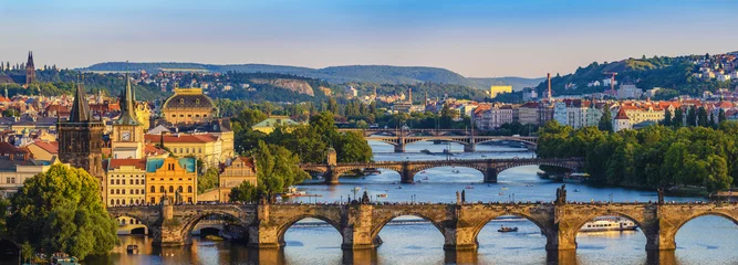 Zelfklevend Fotobehang Prague city skyline panorama and Charles Bridge, Prague, Czech Republic © Noppasinw