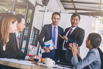 business teamwork idas concept with group of business people presentation and consulting at outdoor office space