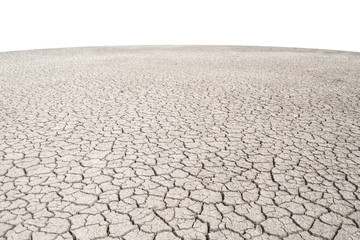 Soil drought cracks texture white background for design.