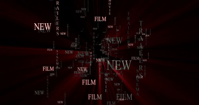 An advertising clip for a new movie on a background red radiant projector beams