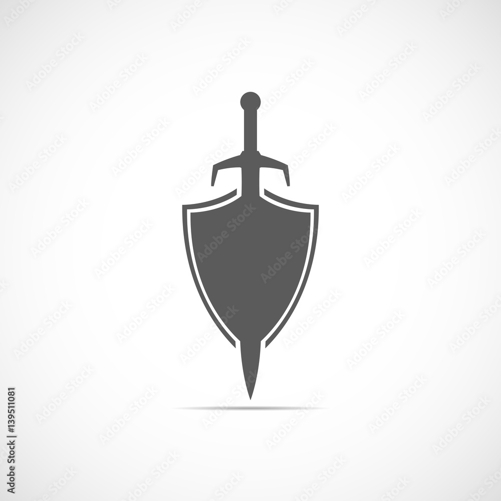 Aufkleber abstract vector icon - shield and sword with shadow.