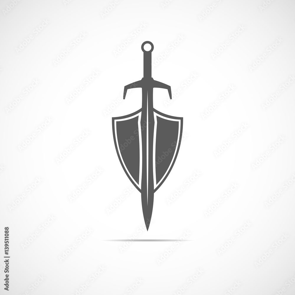 Poster Abstract vector icon - shield and sword with shadow.