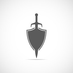 Abstract vector icon - shield and sword with shadow.