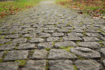 Old Gray Cobbled Stones Road closeup view