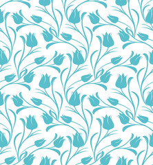 Blue tulips floral seamless pattern.