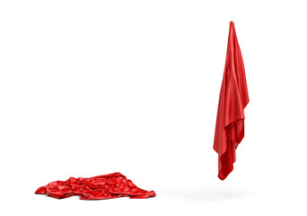 3d rendering of a two pieces of red satin clothes one is lying down and another is making a figure isolated on white background