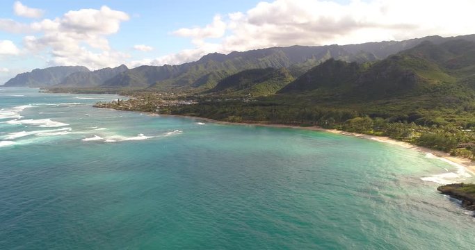 Aerial video of Laie Hawaii Oahu 30p