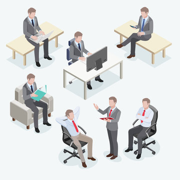 Group of business man isometric design. Vector illustrations.
