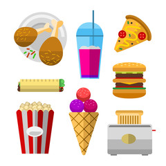 Vector icons sweet fast food elements.