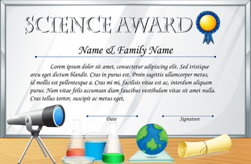 Certificate template for science award