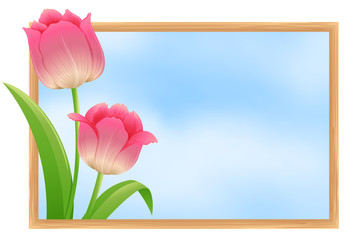 Frame template with pink tulip flowers
