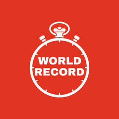 Stopwatch with the word world record icon. symbol. Flat design. Stock - Vector illustration