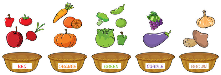 Different colors of fruits and vegetables