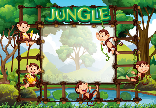 Border template with monkeys in jungle