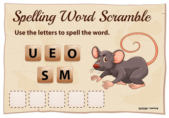 Spelling word scramble game with word mouse
