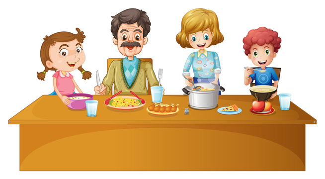 Family members having dinner at the table