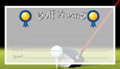 Certificate template for golf award