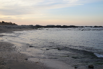 海　水平線　波打ち際　夕日　夕暮れ 海岸　波間　千葉　日本