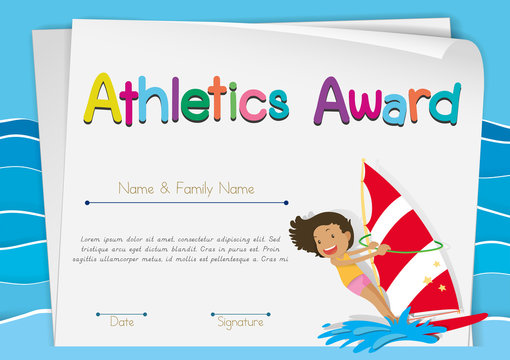 Certificate template for athletics award