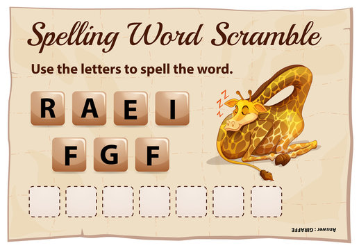 Spelling word game with word giraffe