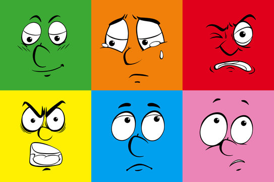 Facial expressions on different color background